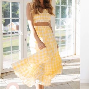 Yellow Gingham Petal and Pup Top and Skirt Set, Size 6